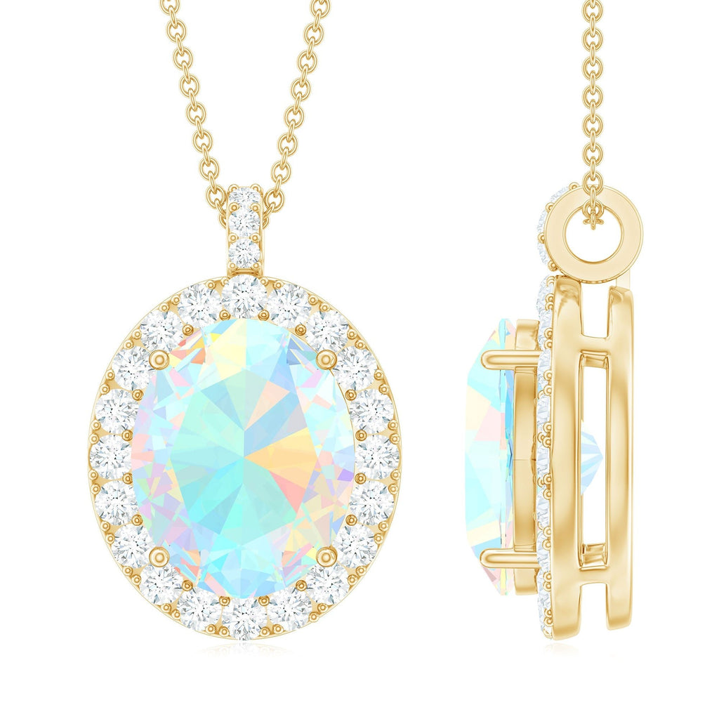 Real 1.3 Carat Ethiopian Opal Oval Pendant Necklace with Diamond Halo