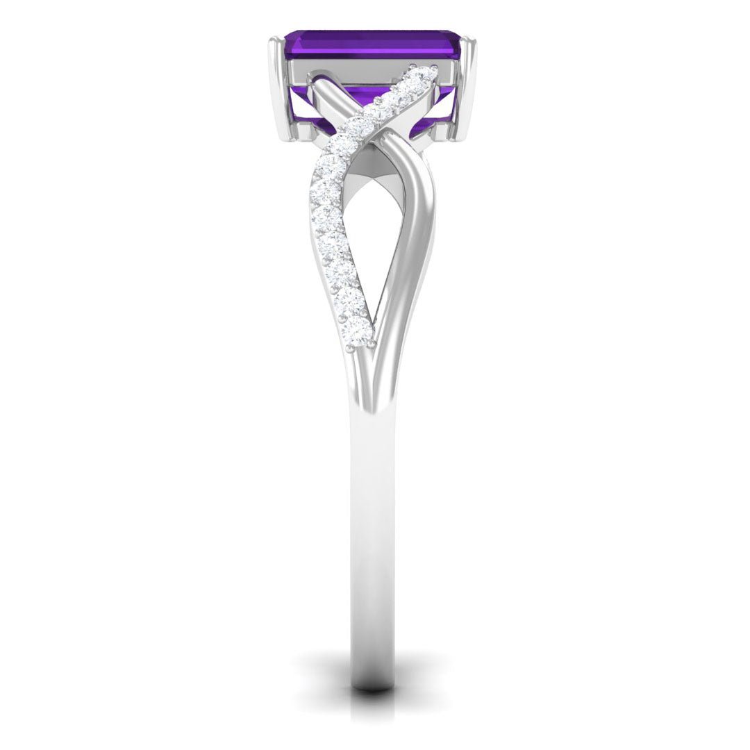 Real 1.4 Carat Amethyst Emerald Cut Engagement Ring with Diamond Infinity Shank
