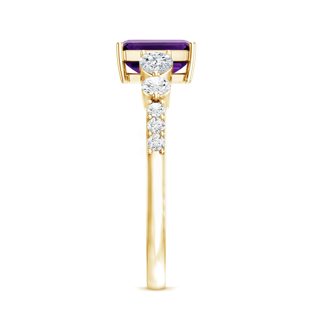 Real 1.4 Carat Emerald Cut Amethyst Engagement Ring with Moissanite