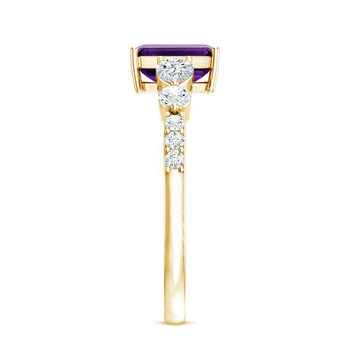 Real 1.4 Carat Emerald Cut Amethyst Engagement Ring with Moissanite