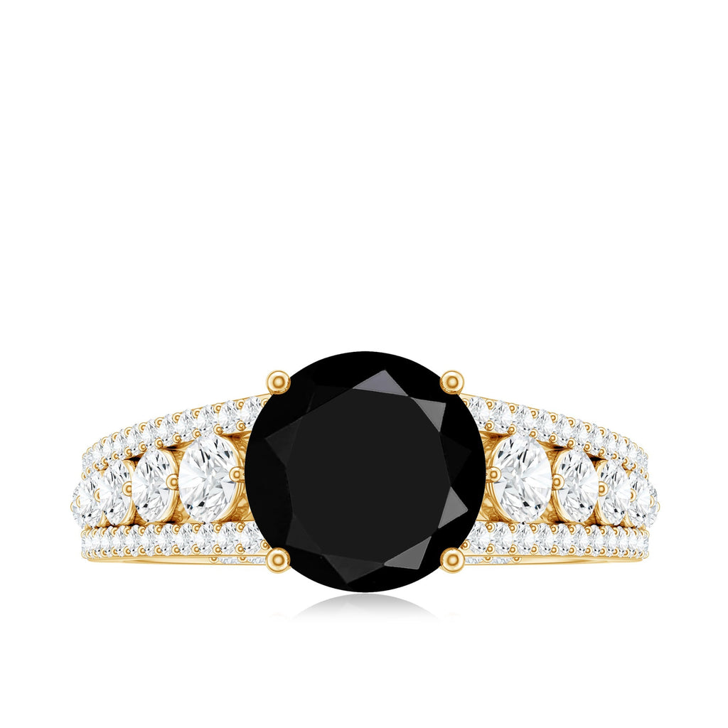 Real 2.6 Carat Black Spinel Engagement Ring with Moissanite Side Stones