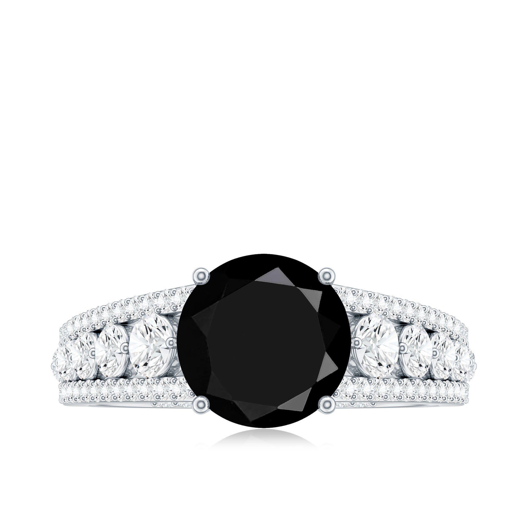 Real 2.6 Carat Black Spinel Engagement Ring with Moissanite Side Stones