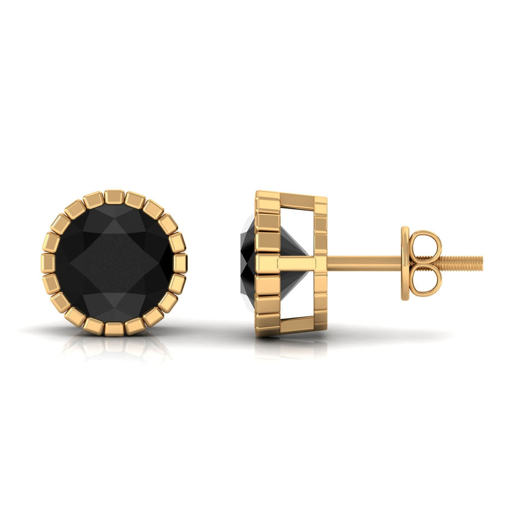 Real 3 Carat Round Shape Black Spinel Stud Earrings with Certificate