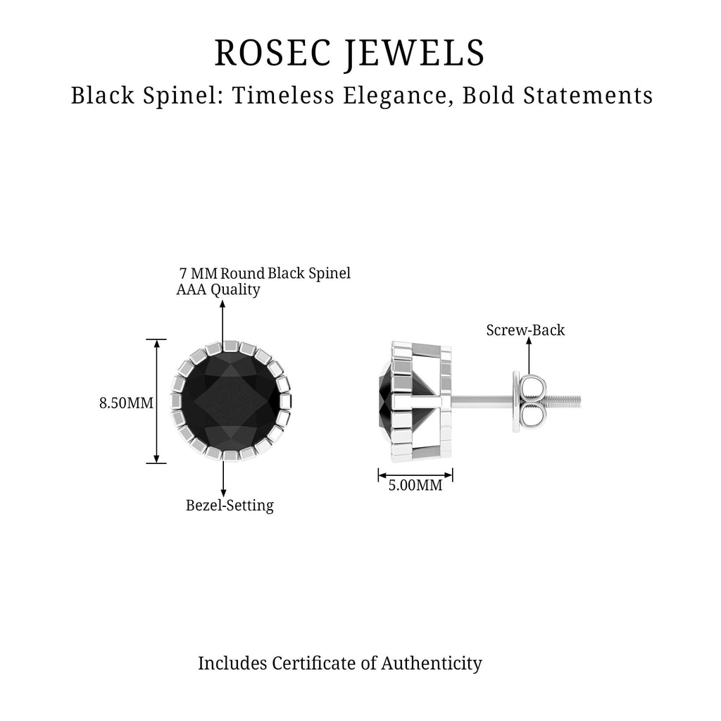 Real 3 Carat Round Shape Black Spinel Stud Earrings with Certificate