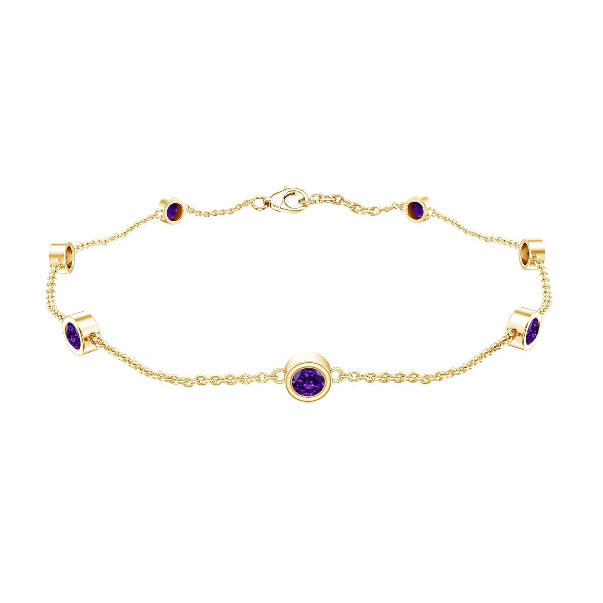 Real Amethyst Chain Bracelet in Bezel Setting