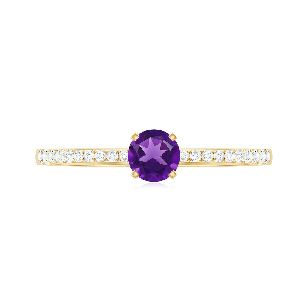Real Amethyst Promise Ring with Diamond for Women