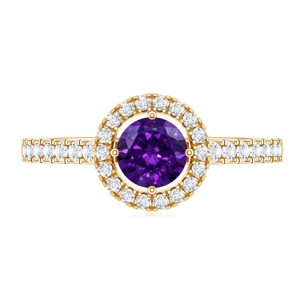 Real Amethyst Promise Ring with Diamond Halo