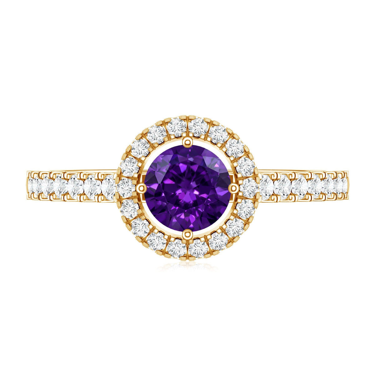 Real Amethyst Promise Ring with Diamond Halo