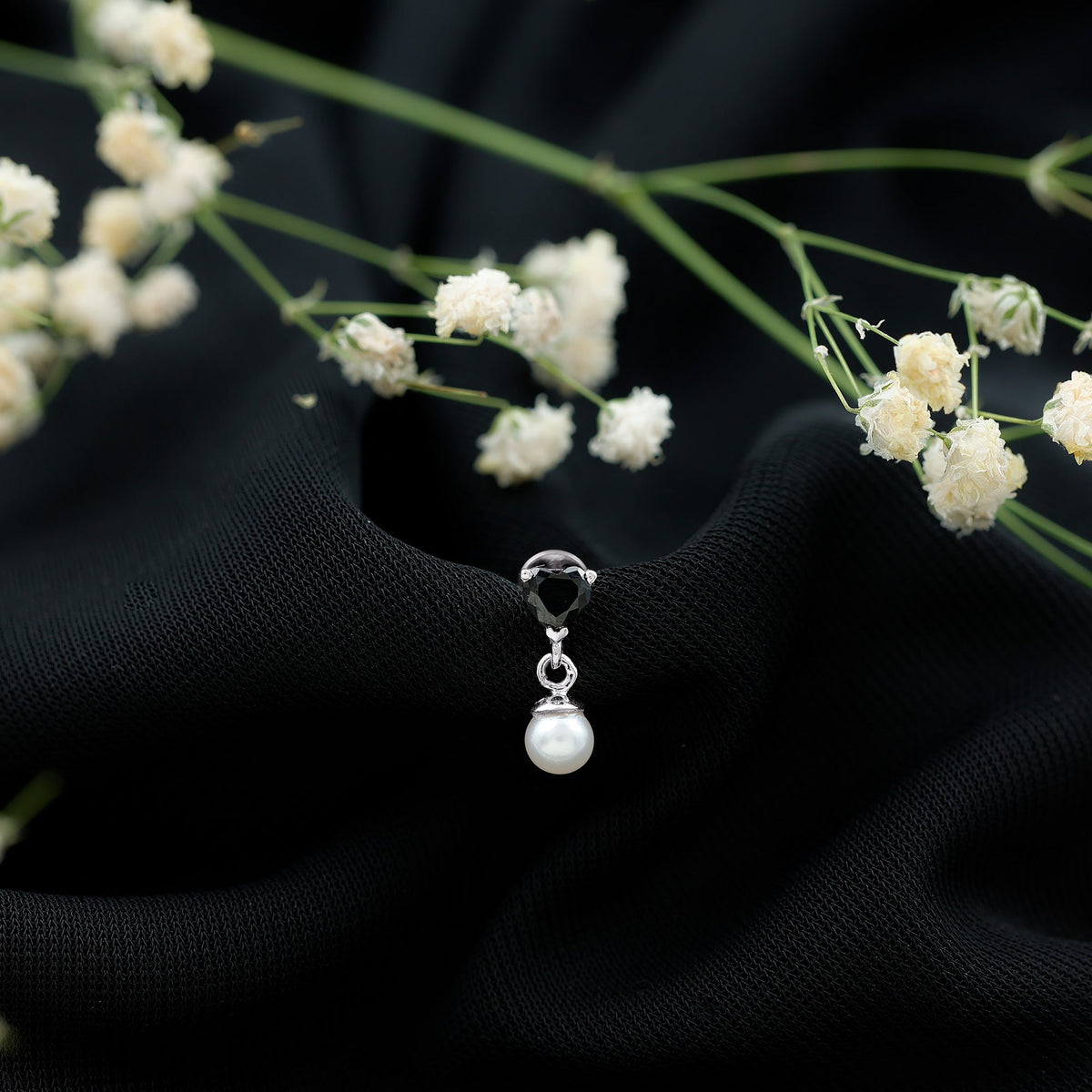 Real Black Onyx and Freshwater Pearl Helix Drop Earring
