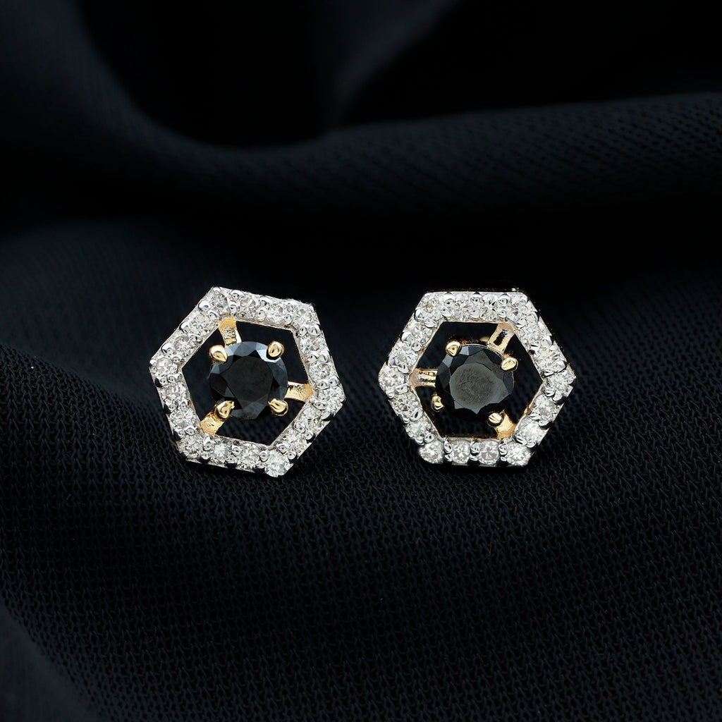 Real Black Onyx Geometric Earrings with Diamond