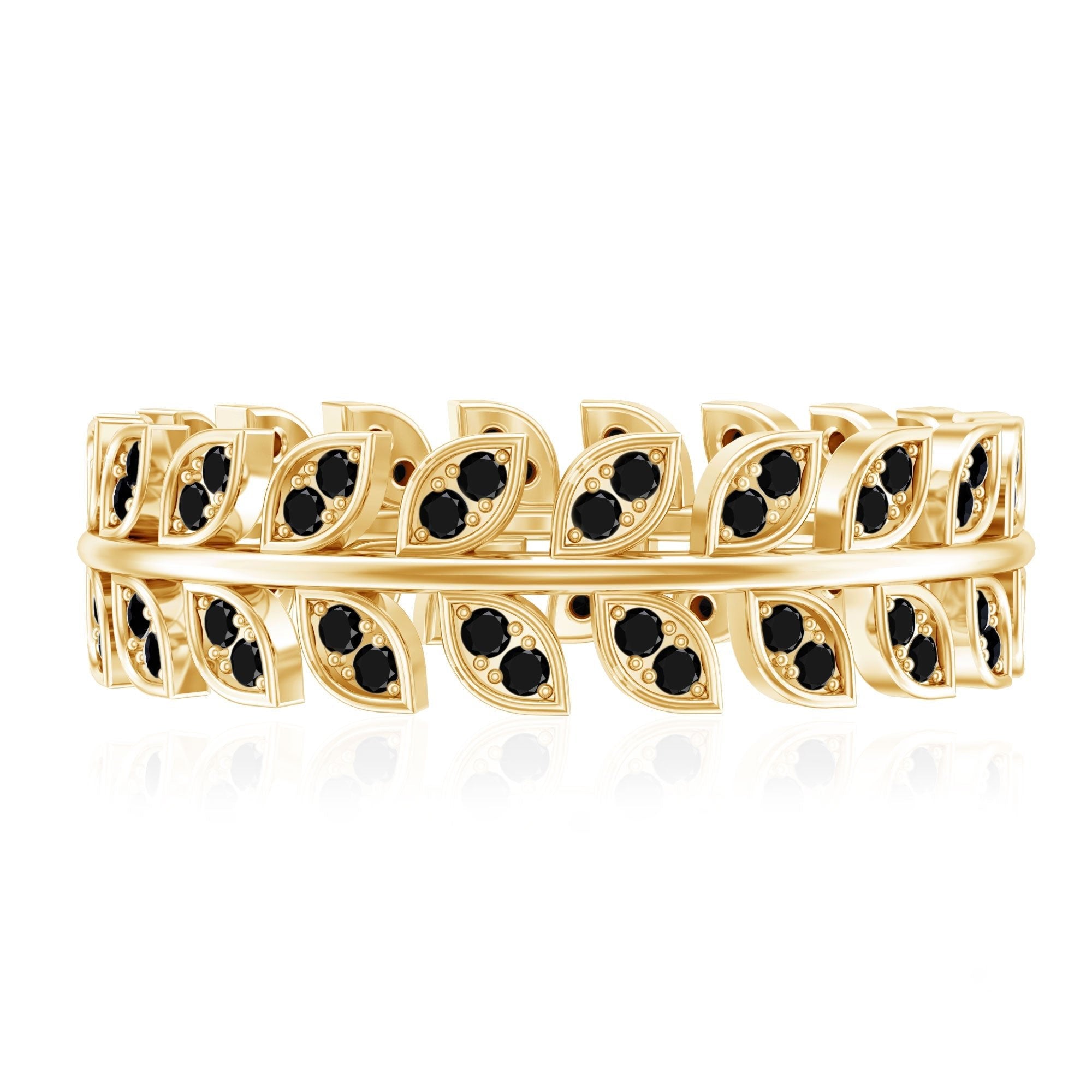 Real Black Onyx Leaf Wedding Band for Women