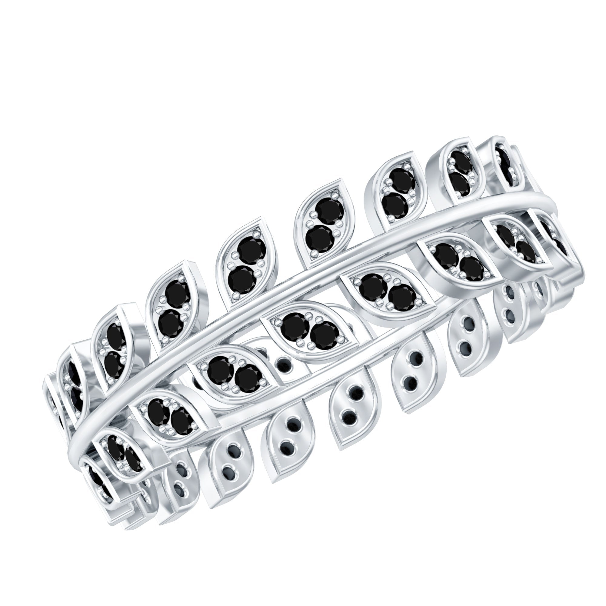 Real Black Onyx Leaf Wedding Band for Women