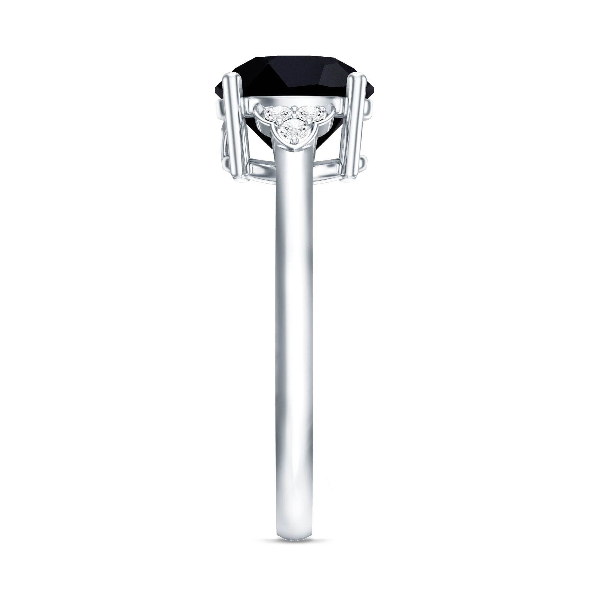 Real Black Onyx Solitaire Engagement Ring with Diamond Trio