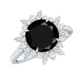Real Black Spinel Engagement Ring with Moissanite Halo