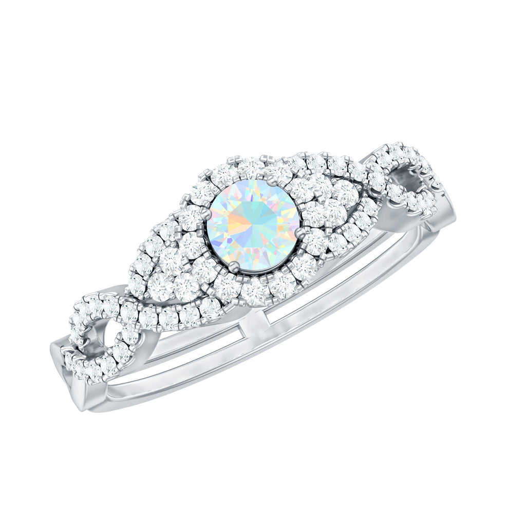 Real Ethiopian Opal Diamond Vintage Looking Engagement Ring with Criss Cross Shank