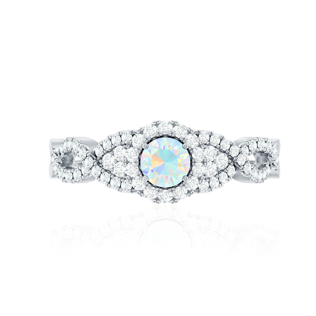 Real Ethiopian Opal Diamond Vintage Looking Engagement Ring with Criss Cross Shank