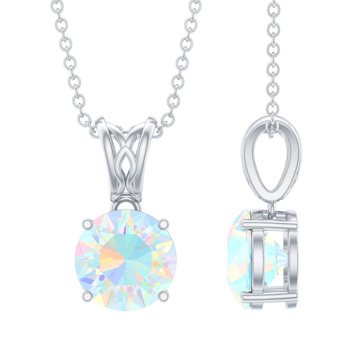 Real Ethiopian Opal Solitaire Pendant Necklace with Chain