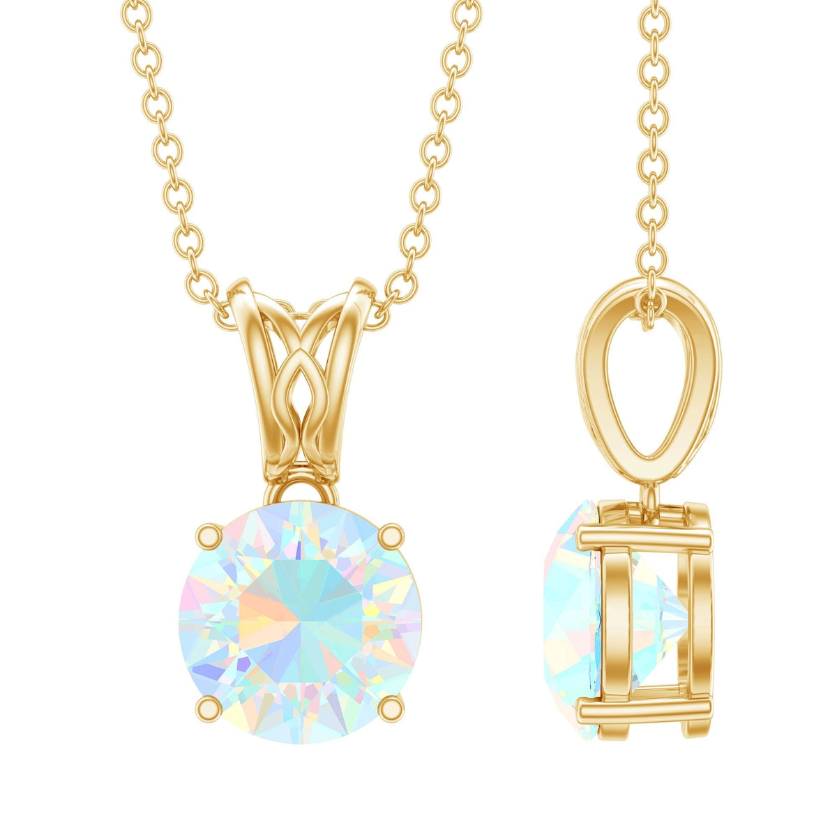 Real Ethiopian Opal Solitaire Pendant Necklace with Chain