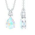 Real Ethiopian Opal Teardrop Necklace with Moissanite