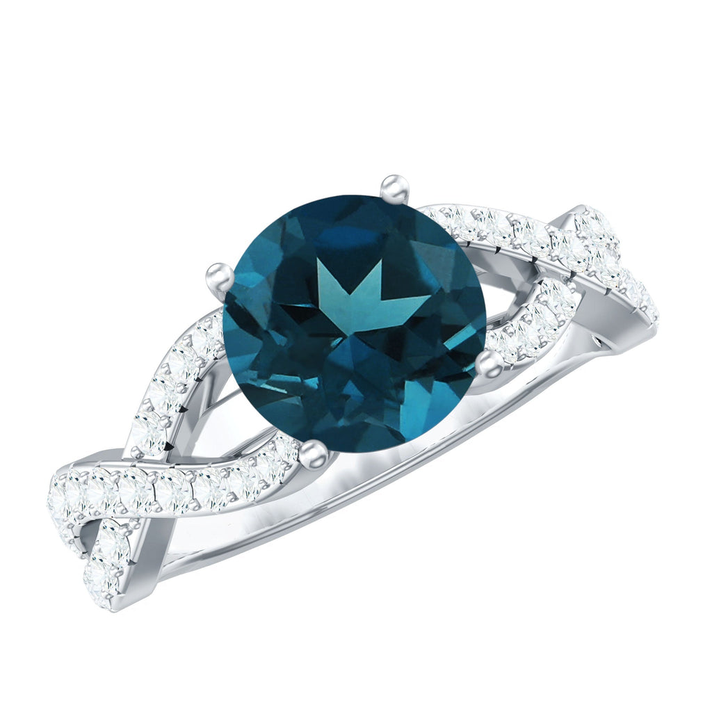 Real London Blue Topaz Crossover Engagement Ring with Diamond