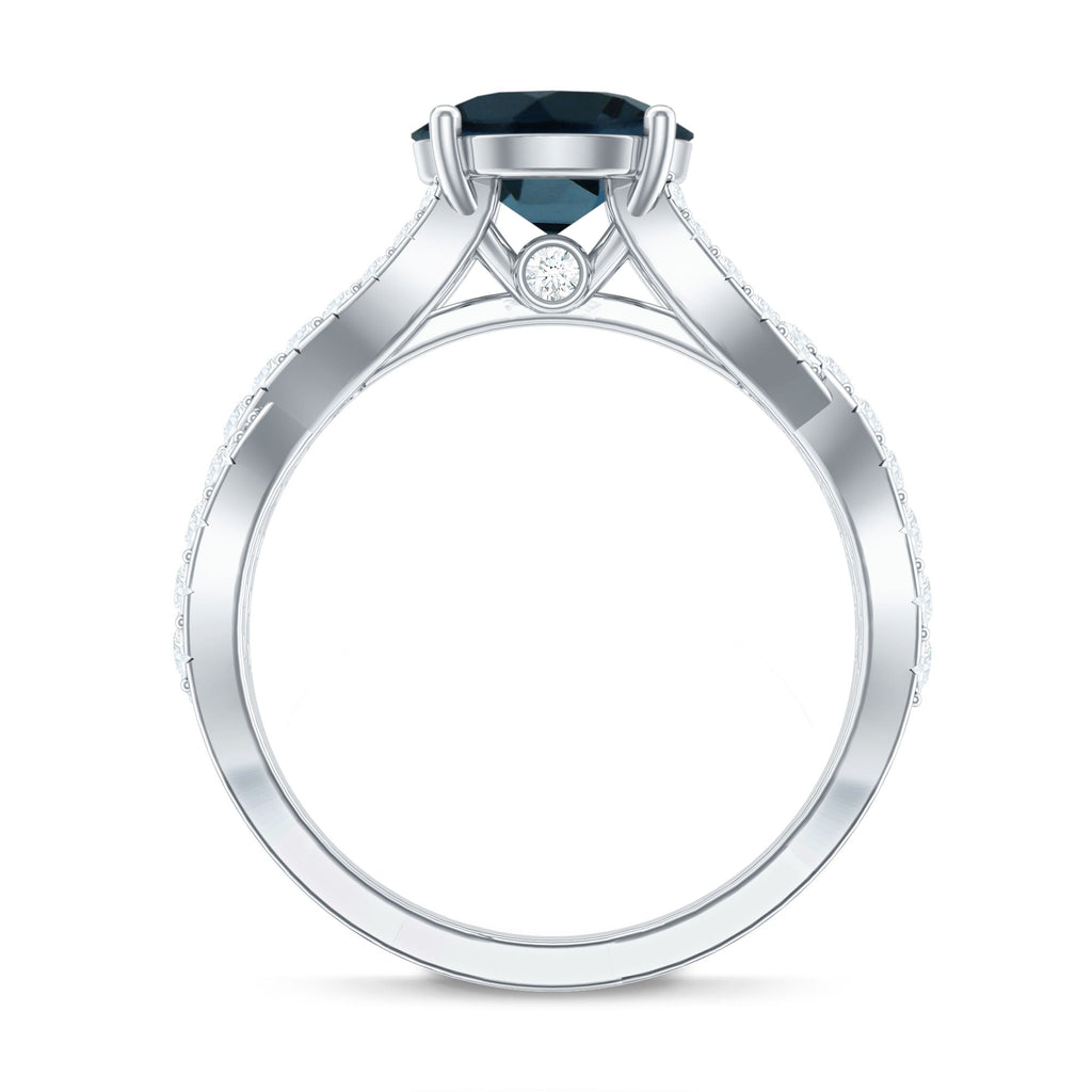 Real London Blue Topaz Crossover Engagement Ring with Diamond