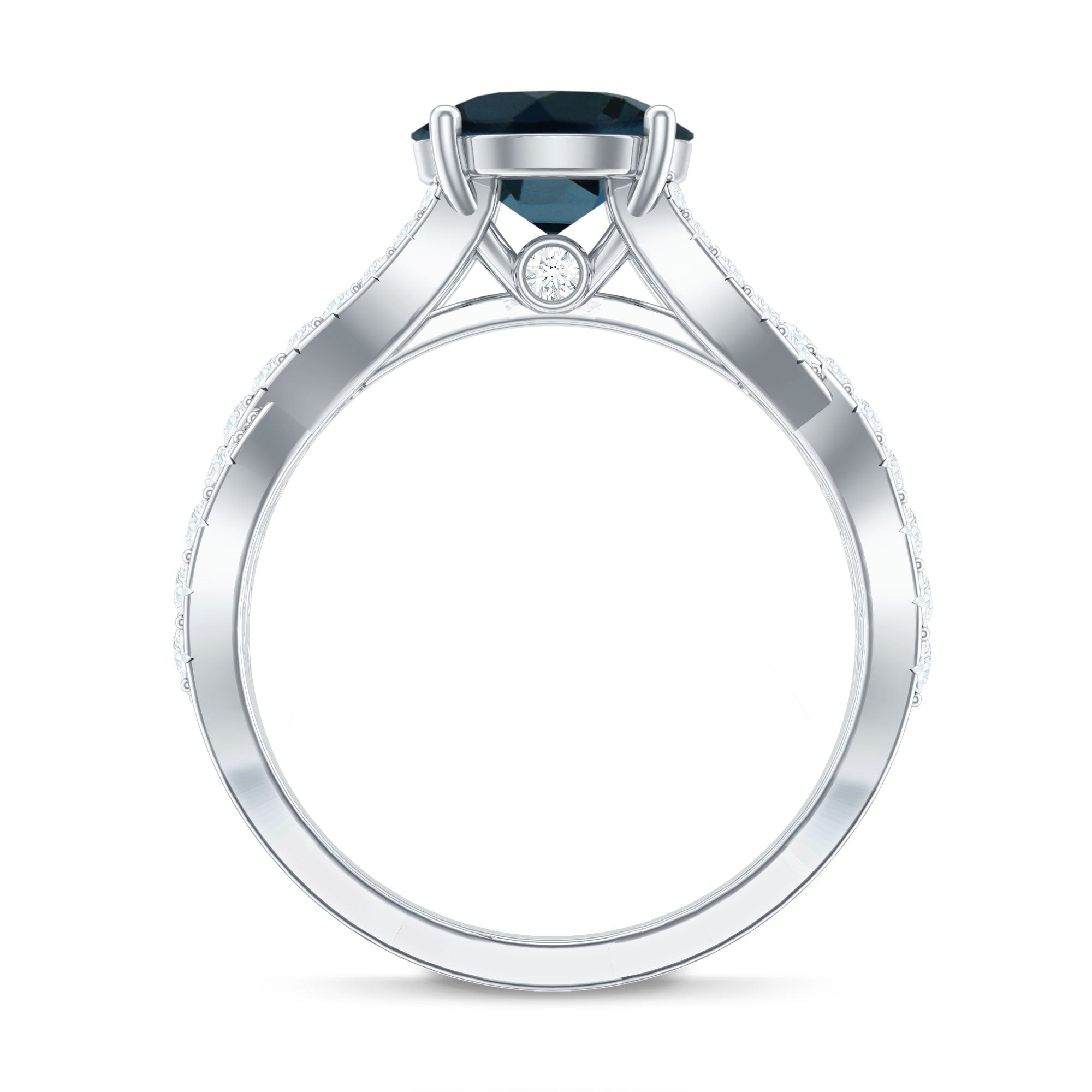 Real London Blue Topaz Crossover Engagement Ring with Diamond