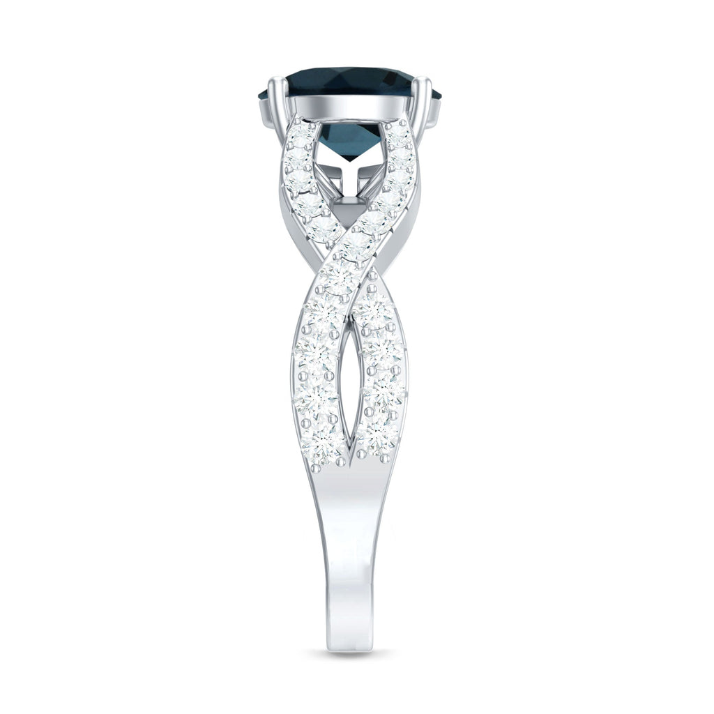 Real London Blue Topaz Crossover Engagement Ring with Diamond