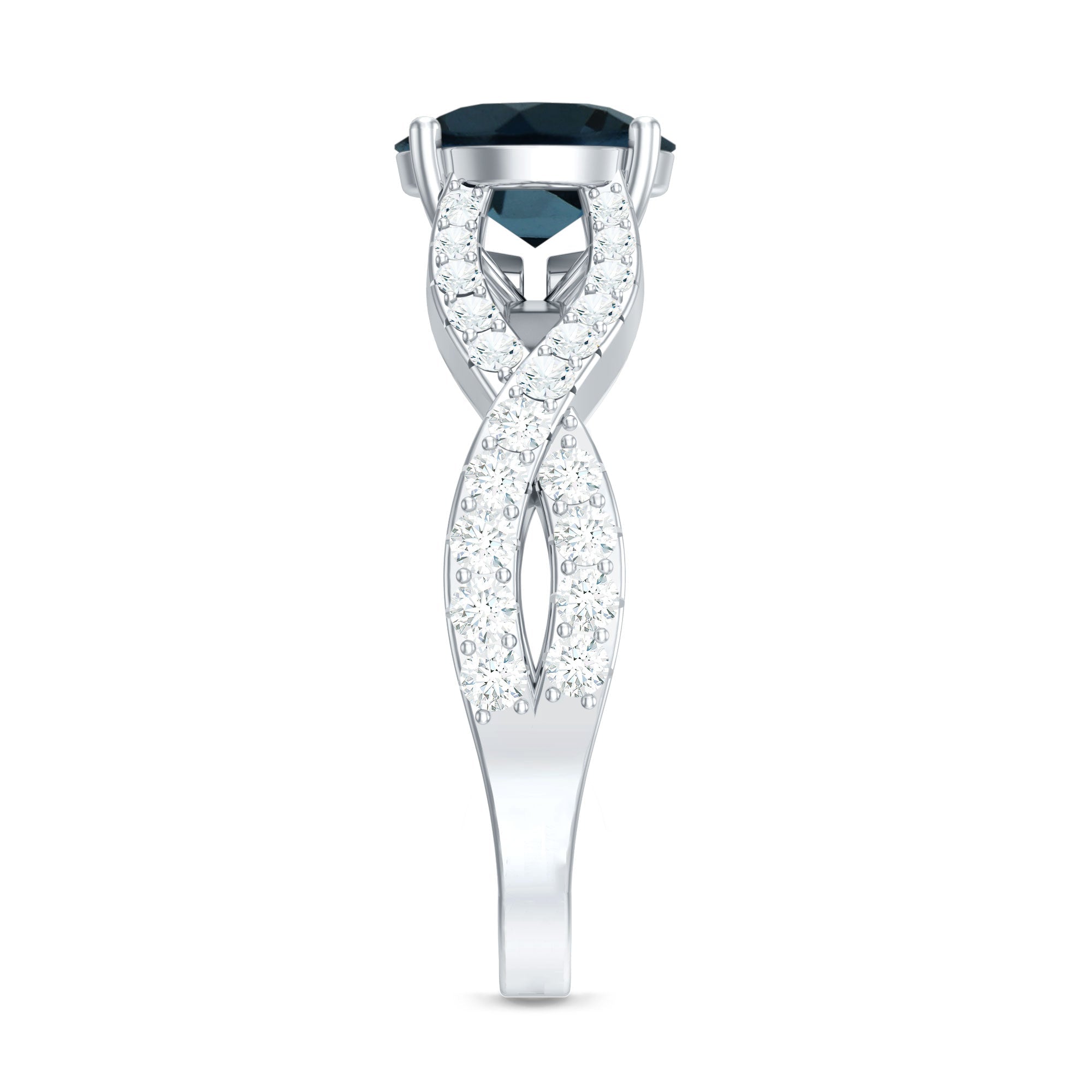 Real London Blue Topaz Crossover Engagement Ring with Diamond