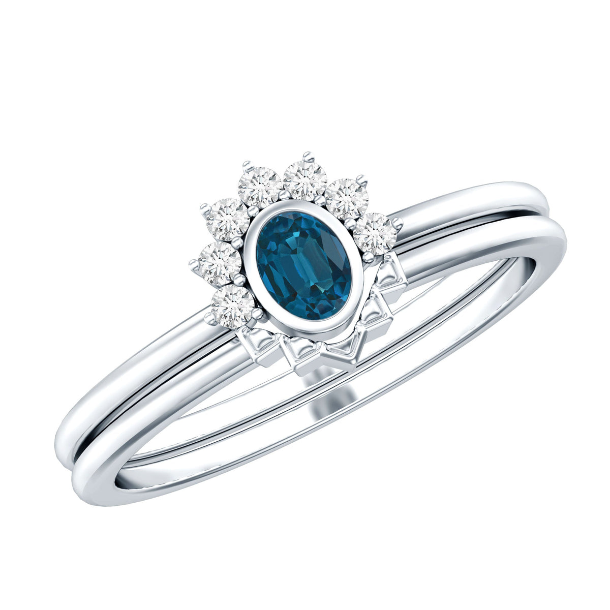 Real London Blue Topaz Engagement Ring With Enhancer in Silver