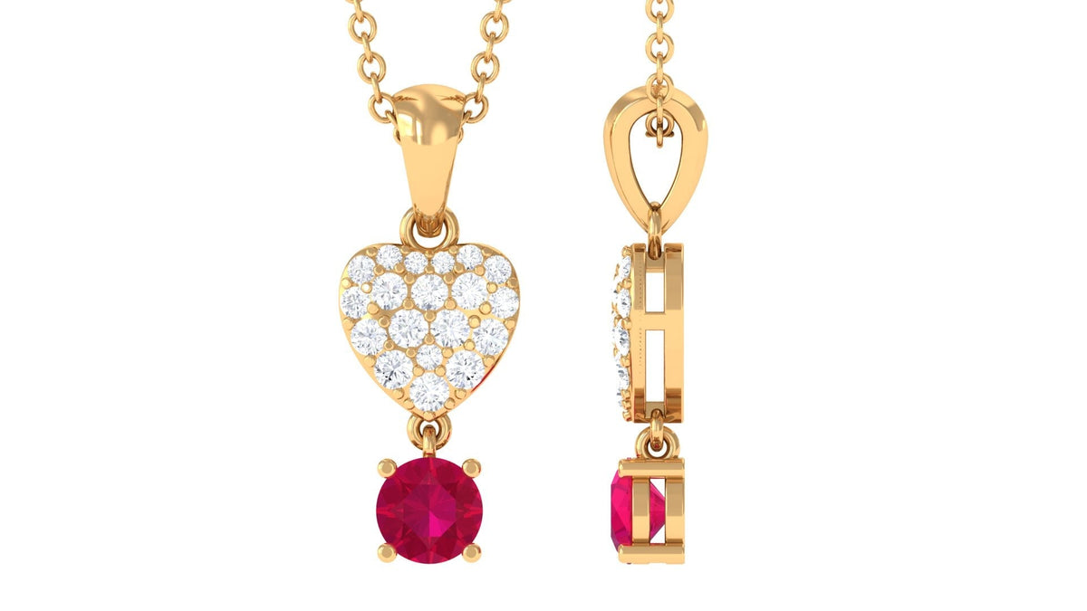 Real Ruby and Diamond Heart Drop Pendant