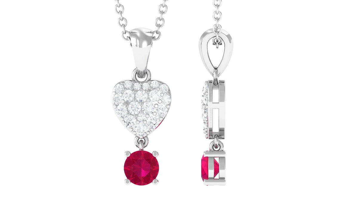 Real Ruby and Diamond Heart Drop Pendant