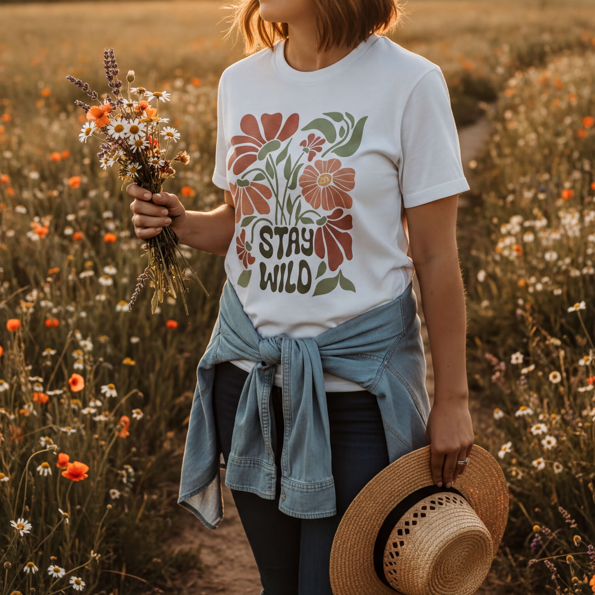 Retro Floral Tee – Boho T Shirt With Wildflower Graphic | Soft Cotton Tee - T-Shirt | Sunflower Soul Boutique