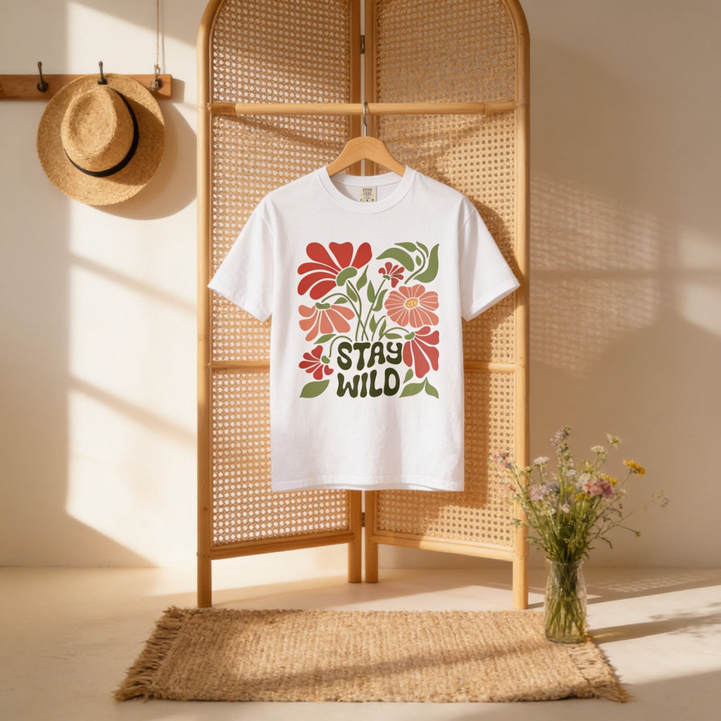 Retro Floral Tee – Boho T Shirt With Wildflower Graphic | Soft Cotton Tee - T-Shirt | Sunflower Soul Boutique