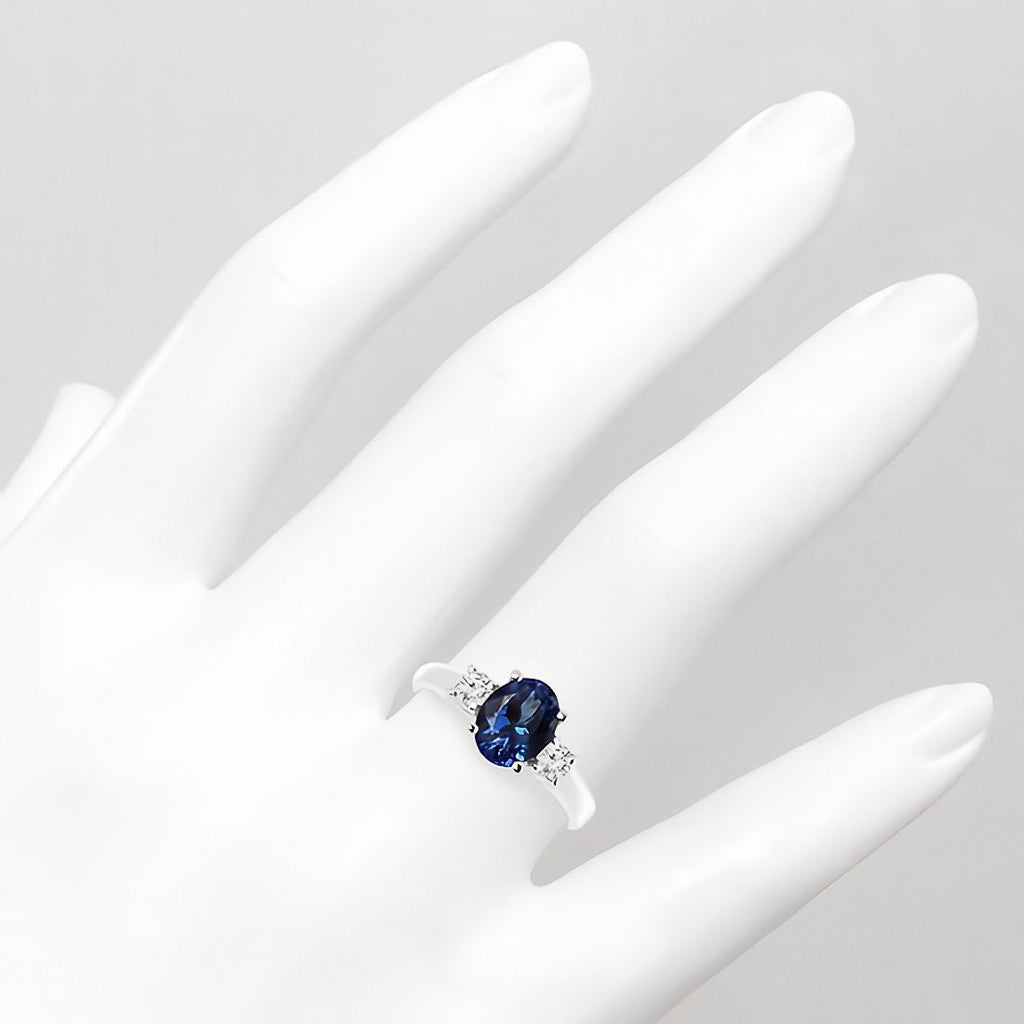 Blue Sapphire Engagement Ring – 14kt Solid Gold Oval Cut Sapphire with Diamond Side Stones