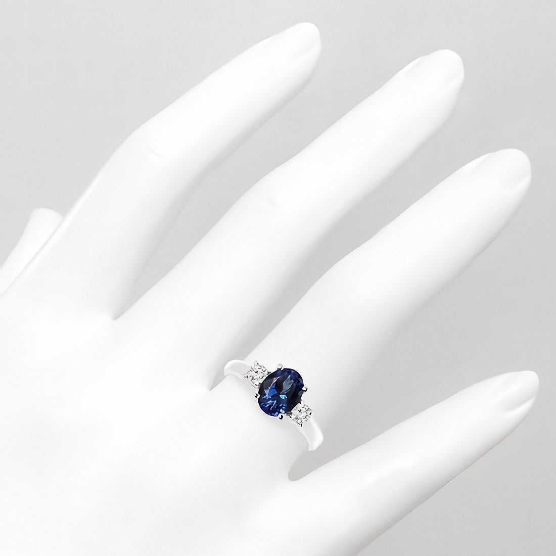 Blue Sapphire Engagement Ring – 14kt Solid Gold Oval Cut Sapphire with Diamond Side Stones