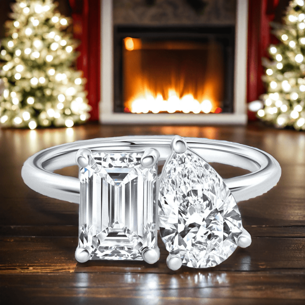 Lab Grown Diamond Ring – Toi Et Moi Pear Emerald Diamond 3.50 CTW 14K White Gold