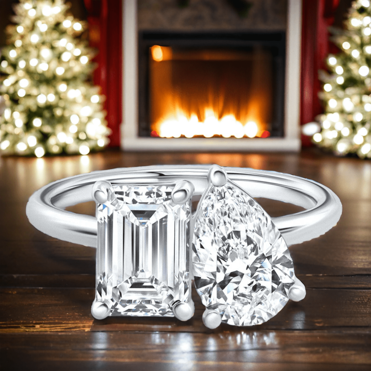 Lab Grown Diamond Ring – Toi Et Moi Pear Emerald Diamond 3.50 CTW 14K White Gold