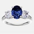 Blue Sapphire Engagement Ring – 14kt Solid Gold Oval Cut Sapphire with Diamond Side Stones