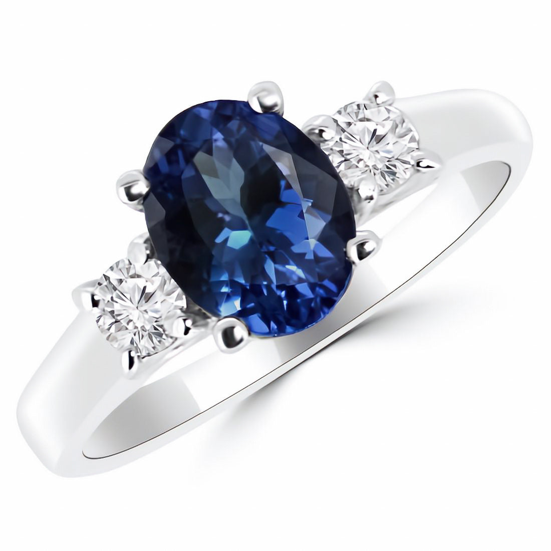 Blue Sapphire Engagement Ring – 14kt Solid Gold Oval Cut Sapphire with Diamond Side Stones