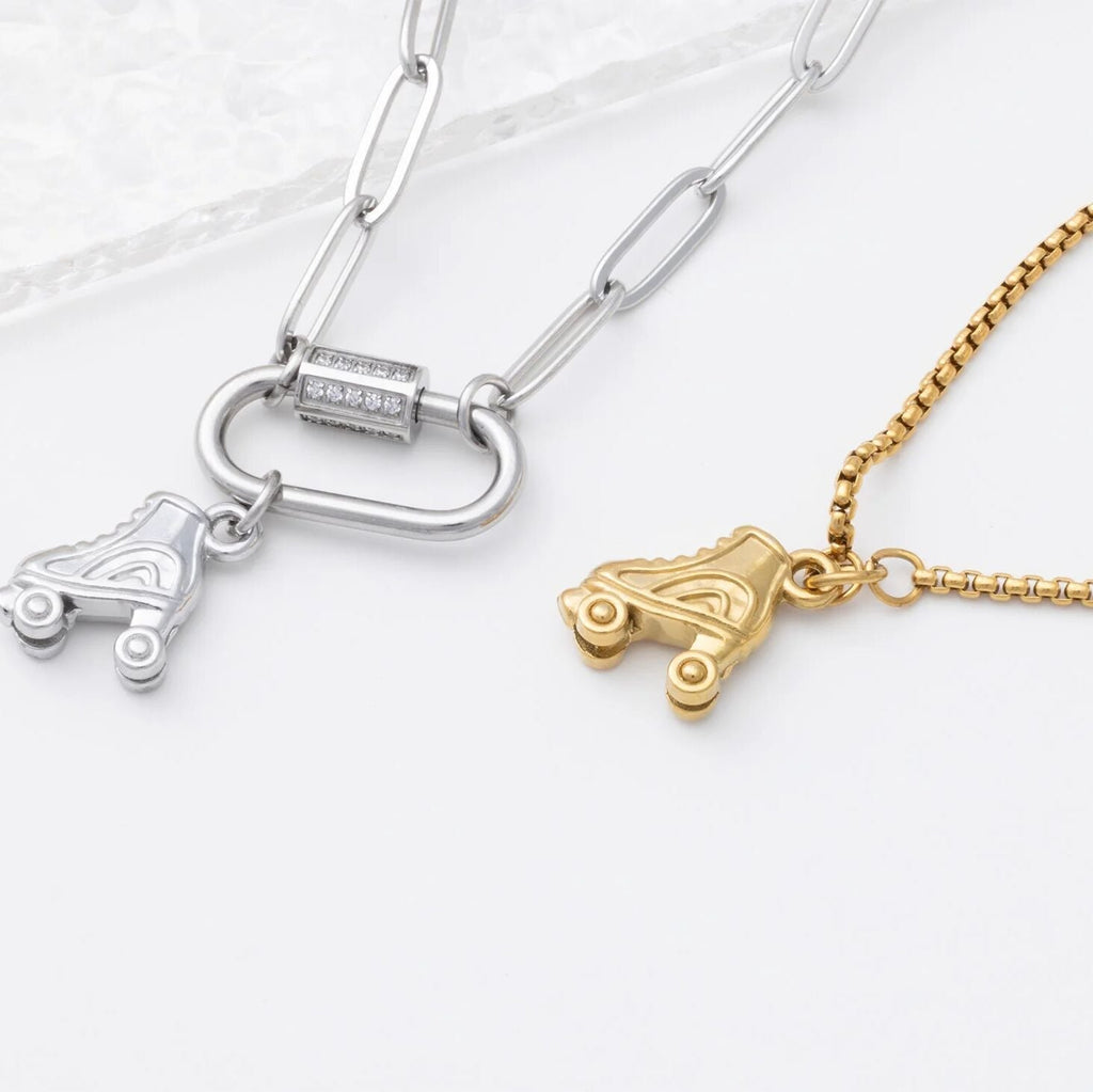 Roller Skate Charm – Gold Plated Charm Necklace Pendant | Lightweight 316L Stainless Steel - Charms | Sunflower Soul Boutique