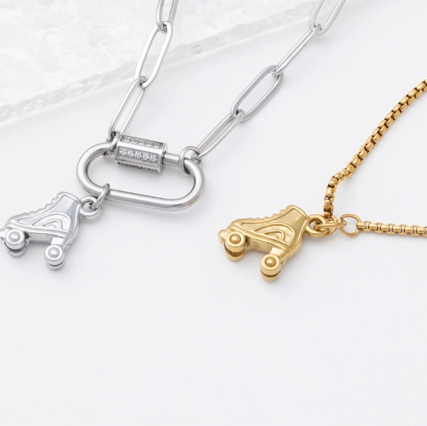 Roller Skate Charm – Gold Plated Charm Necklace Pendant | Lightweight 316L Stainless Steel - Charms | Sunflower Soul Boutique