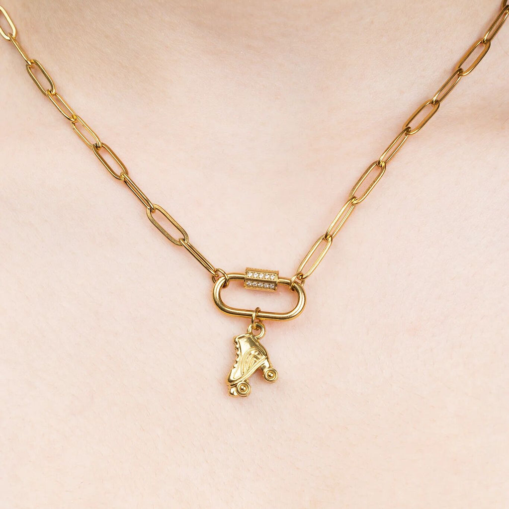 Roller Skate Charm – Gold Plated Charm Necklace Pendant | Lightweight 316L Stainless Steel - Charms | Sunflower Soul Boutique