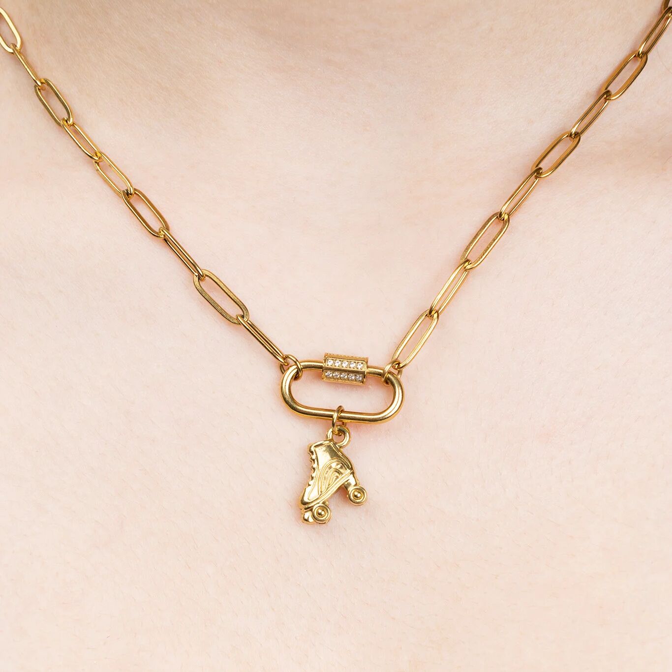 Roller Skate Charm – Gold Plated Charm Necklace Pendant | Lightweight 316L Stainless Steel - Charms | Sunflower Soul Boutique
