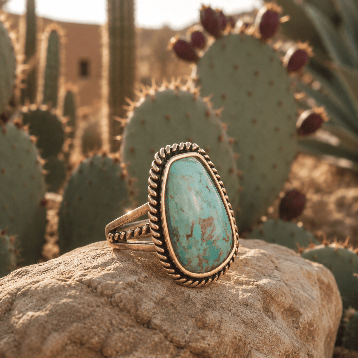 Roped Blue Turquoise Golden Ring