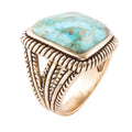 Roped Square Blue Turquoise Golden Statement Ring