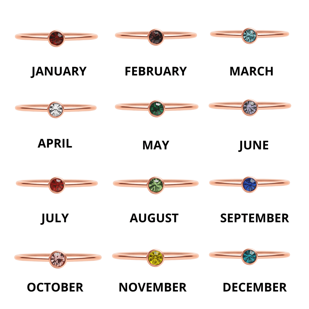 Rose Gold Stacking Ring – 18K PVD Coated Stainless Steel Birthstone Band - Ring | Sunflower Soul Boutique