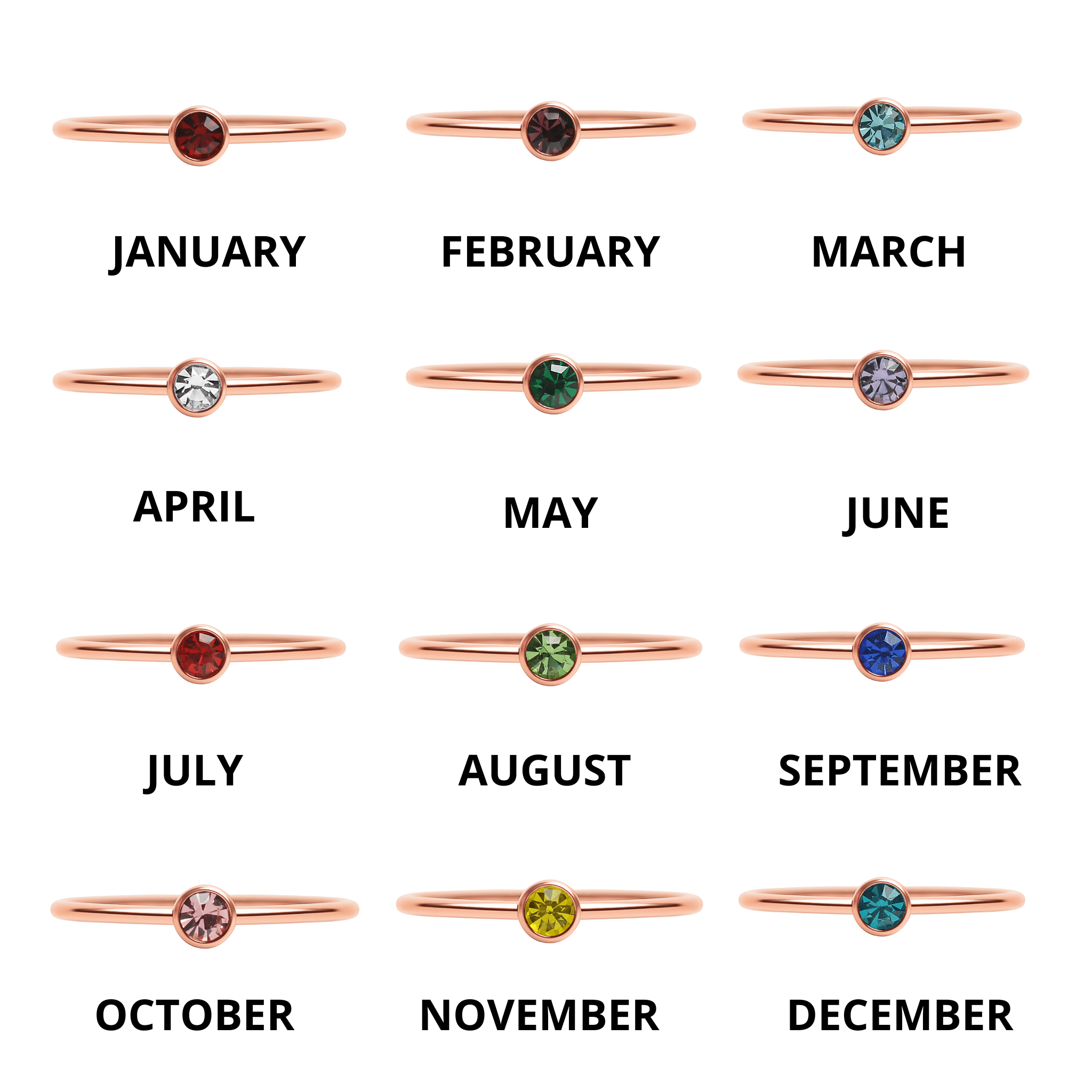 Rose Gold Stacking Ring – 18K PVD Coated Stainless Steel Birthstone Band - Ring | Sunflower Soul Boutique