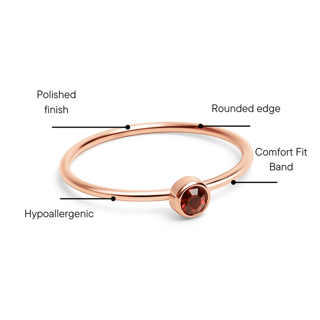 Rose Gold Stacking Ring – 18K PVD Coated Stainless Steel Birthstone Band - Ring | Sunflower Soul Boutique
