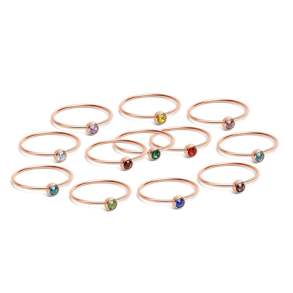 Rose Gold Stacking Ring – 18K PVD Coated Stainless Steel Birthstone Band - Ring | Sunflower Soul Boutique