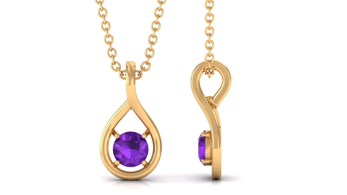 Round Amethyst Solitaire Teardrop Pendant